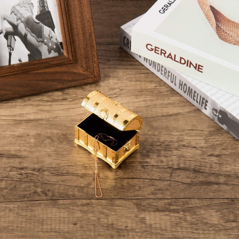 Feyarl Small Vintage Gold Treasure Box Jewelry Trinket Ring Earring Display Chest Organizer Decorative Keepsake Box Wedding Birthday Gift for Girl Women Home Dresser Tabletop Decor - Image 4
